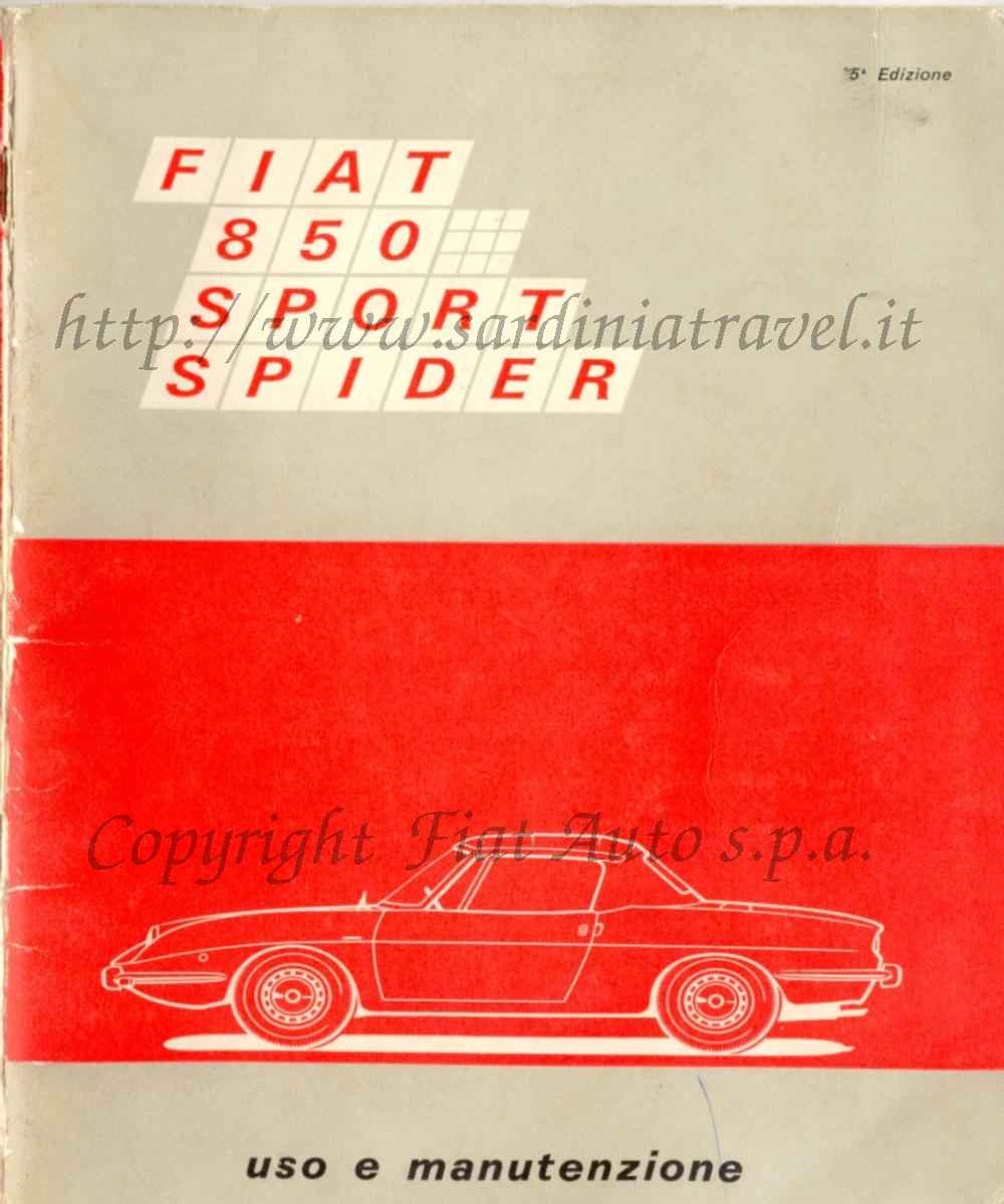 Copertina del manuale d'uso e manutenzione della Fiat Sport 850 Spider
