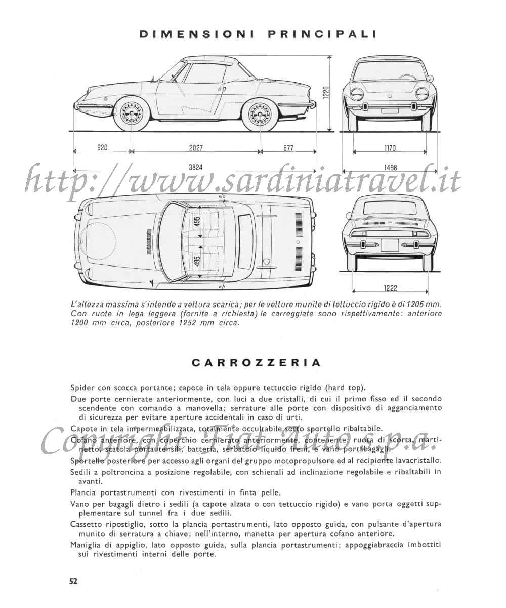 Dimensioni principali e carrozzeria della Fiat Sport 850 Spider