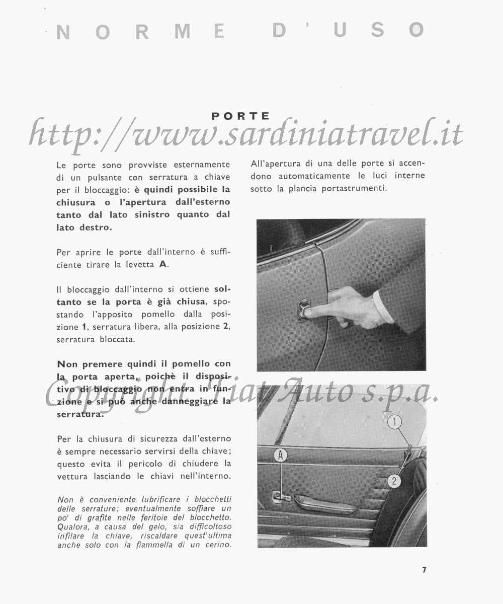 Manuale uso e manutenzione della Fiat Sport 850 Spider